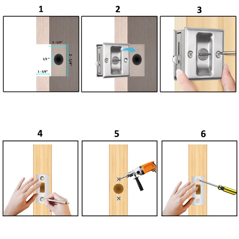Eco-Fused Pocket Sliding Door Lock - Brushed Nickel Privacy Door Pull with Lock - Reversible - Compatible with Most Doors - Easy Grip - Doors with Thickness 1-3/8    (3.49 cm) - Image 4